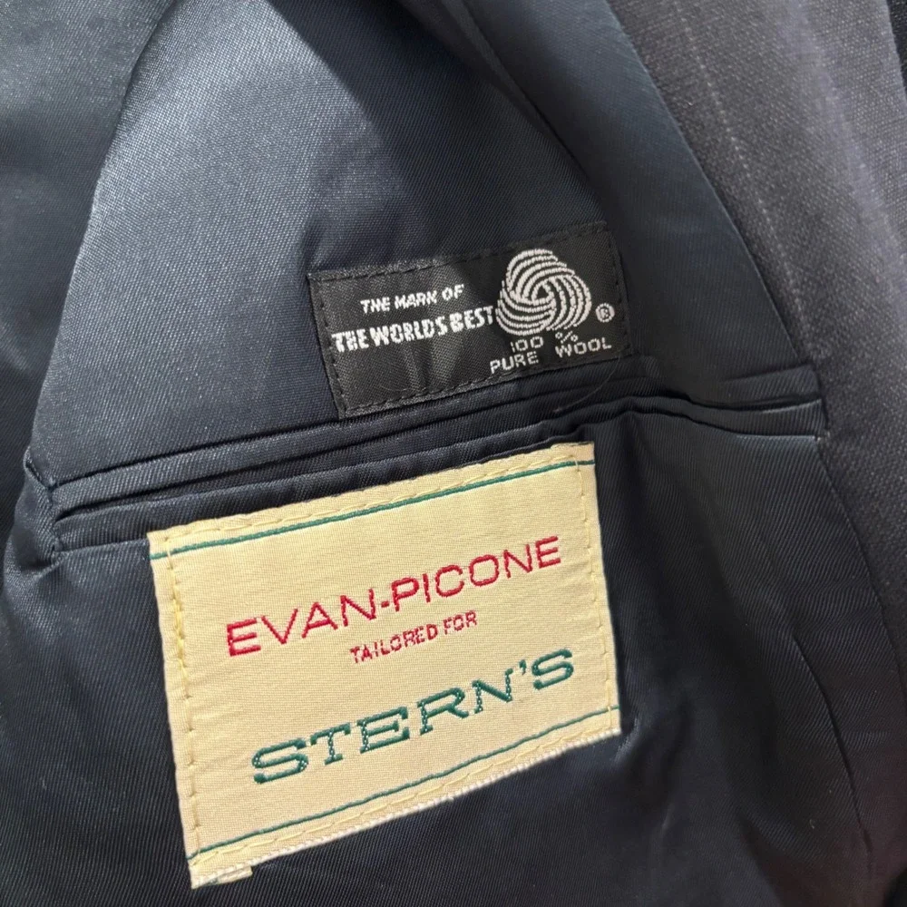 Evan-Picone Sterns Mens Navy Blue Pinstripe 100% Pure Wool Blazer Sport Coat